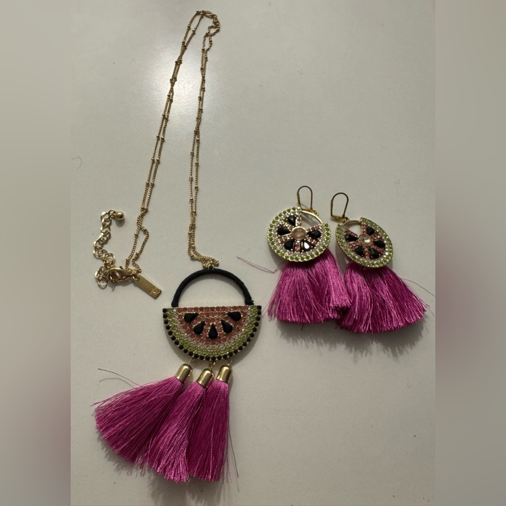 I.N.C. International Concepts Watermelon Chunky Necklace & Earrings Rhinestone